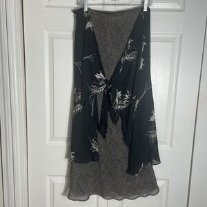 Vintage Rialto Collections Skirt Women L Brown Black Floral Chiffon Overlay Boho